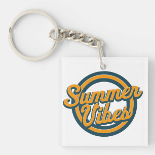 Summer vibes retro logo. key ring