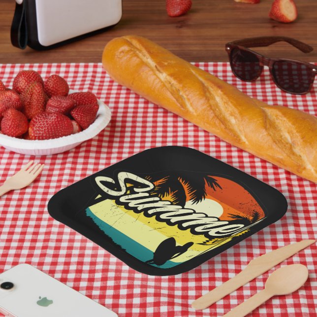 Summer Vibes Retro Silhouette  Paper Plate (Picnic)