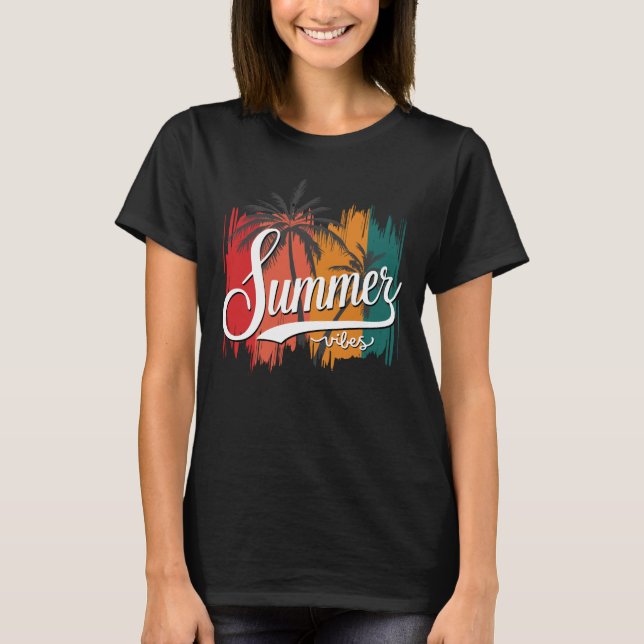 Summer Vibes Retro Sunset And Palm Trees Women's T-Shirt (Front)