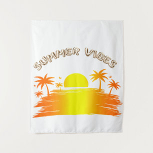 Summer Vibes Retro Sunset Tropical Beach Graphic Tapestry