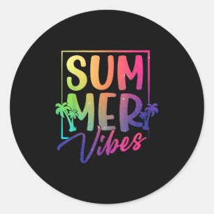 Summer Vibes Retro Tropical Sunset Palm Trees Beac Classic Round Sticker
