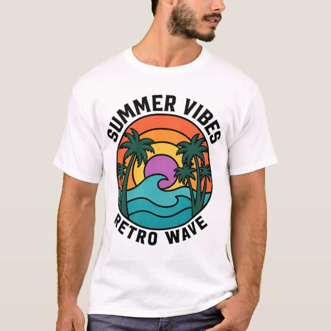  Summer Vibes Retro Wave Sunset Palm Trees T-shirt (Front)