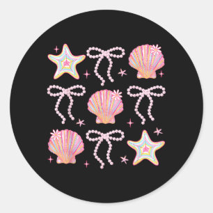 Summer Vibes Seashell Pink Coastal Coquette Bow Classic Round Sticker