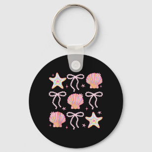Summer Vibes Seashell Pink Coastal Coquette Bow Key Ring