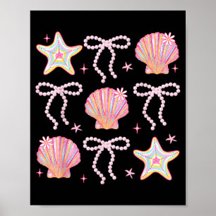 Summer Vibes Seashell Pink Coastal Coquette Bow Poster