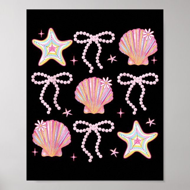 Summer Vibes Seashell Pink Coastal Coquette Bow Poster (Front)