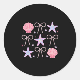 Summer Vibes Seashell Starfish Coquette Pearl Bow Classic Round Sticker