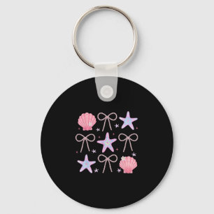 Summer Vibes Seashell Starfish Coquette Pearl Bow Key Ring
