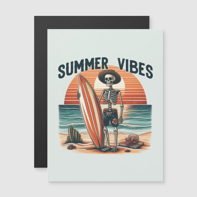 Summer Vibes Skeleton Surfer Sunset Beach Design (Front/Back)