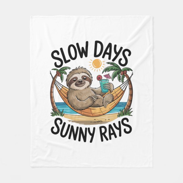 Summer Vibes Sloth Funny Lazy Float Fleece Blanket (Front)