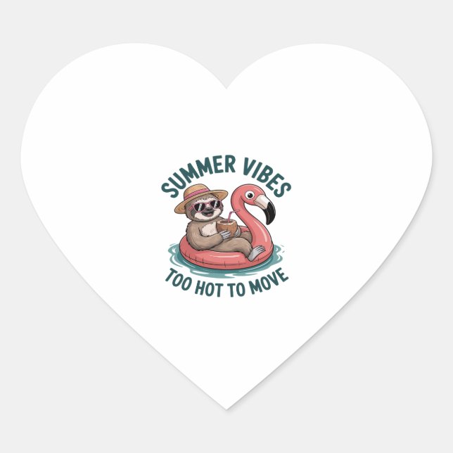 Summer Vibes Sloth Funny Lazy Float Heart Sticker (Front)
