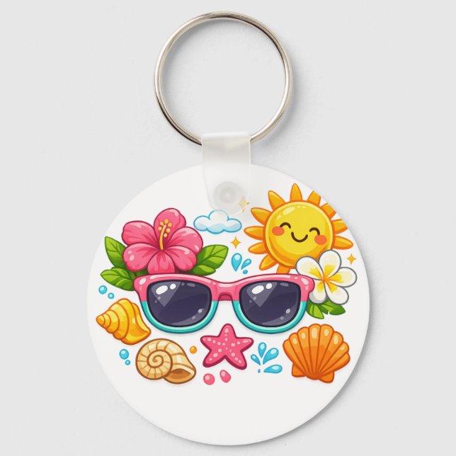 Summer Vibes Stylish Sunglasses White Keychain (Front)