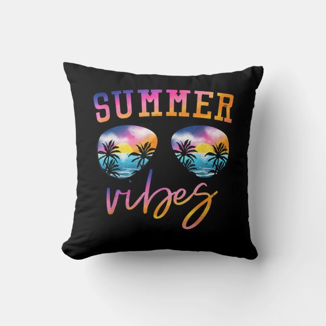Summer Vibes Sunglasses With Palm Tree Funny Beach Cushion (Front)