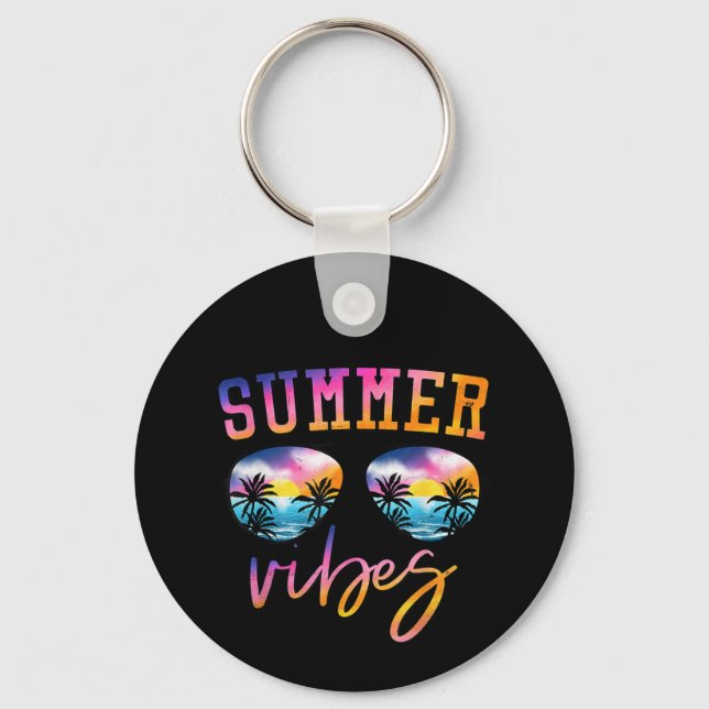 Summer Vibes Sunglasses With Palm Tree Funny Beach Key Ring (Front)