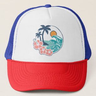 Summer Vibes Sunset Beach, Retro Vintage Sunset Trucker Hat