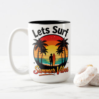 Summer Vibes Sunset Surf Beach Tropical Retro Two-Tone Coffee Mug