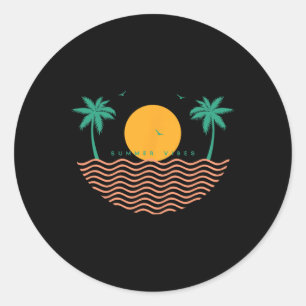 Summer Vibes Sunset Wave Beach Sea Sunshine Summer Classic Round Sticker