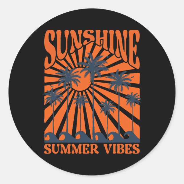 Summer Vibes, Sunset Wave, Sunshine Paradise, Summ Classic Round Sticker (Front)