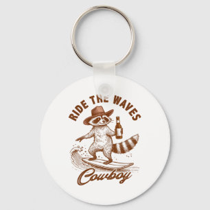 Summer Vibes Surfing Lover Racoon Rides The Waves Key Ring