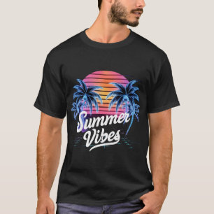 Summer Vibes Synthwave T-Shirt – Neon Palm Tree 