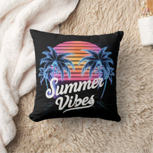 Summer Vibes Synthwave T-Shirt – Neon Palm Tree Cushion