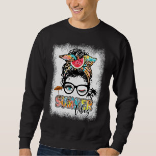 Summer Vibes Tie Dye Leopard Messy Bun Watermelon Sweatshirt