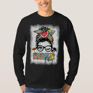 Summer Vibes Tie Dye Leopard Messy Bun Watermelon T-Shirt