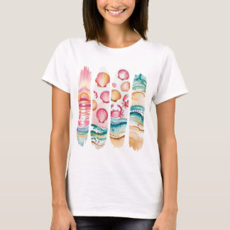 Summer Vibes Torn Collage – Retro Watercolor Beach T-Shirt