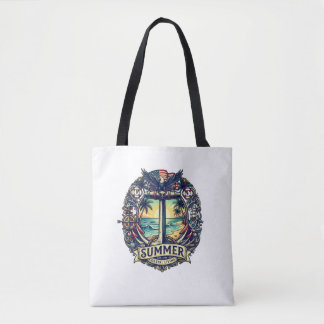 Summer Vibes Tropical Beach Graphic T-Shirt Tote Bag