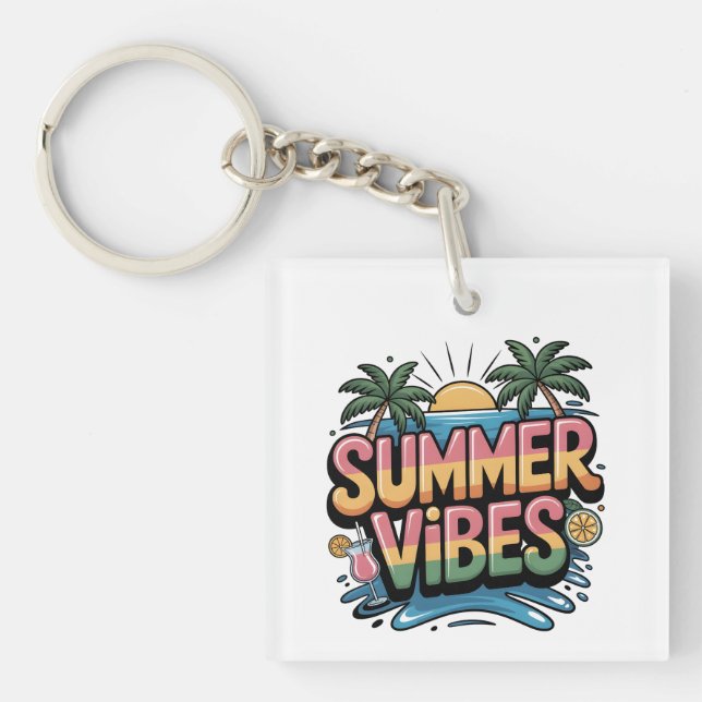 Summer Vibes Tropical Beach Key Ring (Front)