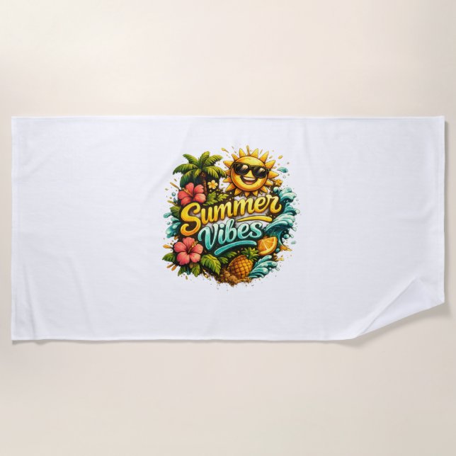 Summer Vibes Tropical Design Beach Towel (Front)