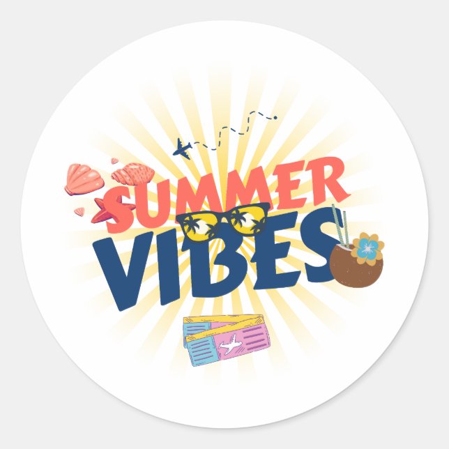 Summer Vibes – Tropical Getaway Classic Round Sticker (Front)