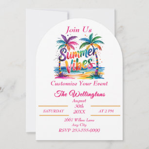 Summer Vibes Tropical Palm Tree Ocean Customize Invitation