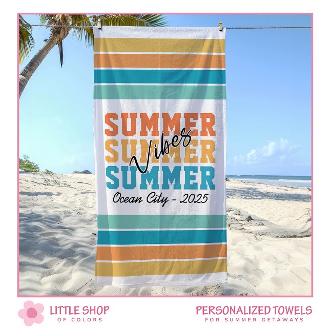 Summer Vibes Tropical Stripes Customisable Beach Towel (Creator Uploaded)