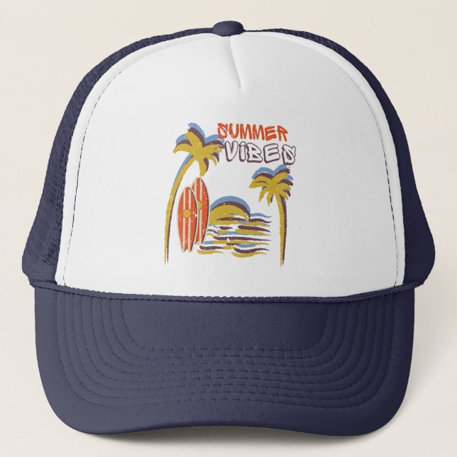 Summer Vibes Vacation Vintage Trucker Hat (Front)