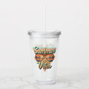 Summer Vibes Vintage Sunglasses Beach Sunset Acrylic Tumbler