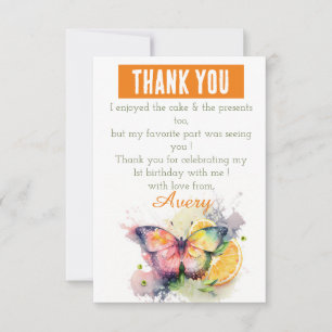 Summer Vibes Watercolor Butterfly - Birthday Thank You Card