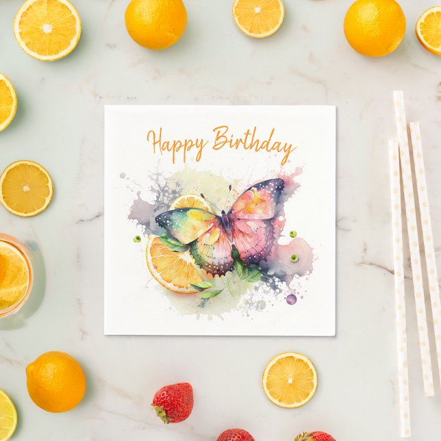 Summer Vibes Watercolor Butterfly - Happy Birthday Napkin (Creator Uploaded)