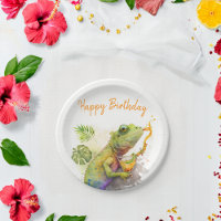Summer Vibes Watercolor Chameleon - Happy Birthday