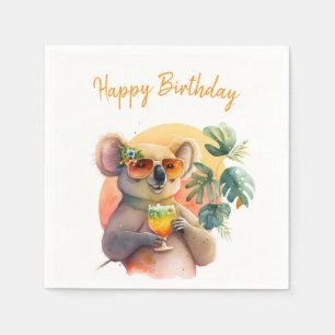 Summer Vibes Watercolor Koala -  Happy Birthday  Napkin