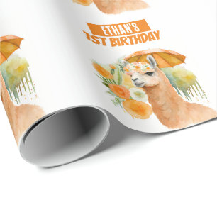 Summer Vibes Watercolor Llama Birthday Wrapping Paper