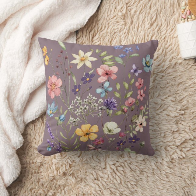 Summer Vibes Watercolor Wildflower hazy purple Cushion (Blanket)