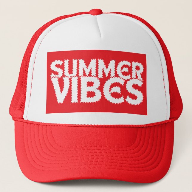 SUMMER VIBES WHITE TYPOGRAPHY TRUCKER HAT (Front)