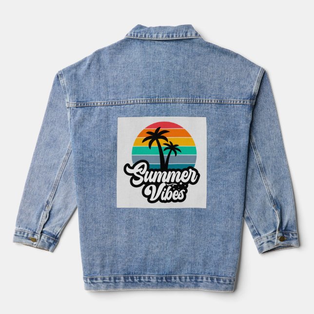 Summer Vibes with Palm Trees Design Denim Jacket (Back)