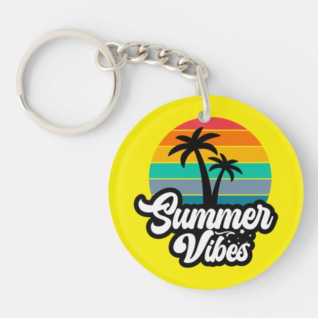 Summer Vibes with Palm Trees Design Key Ring (Front)
