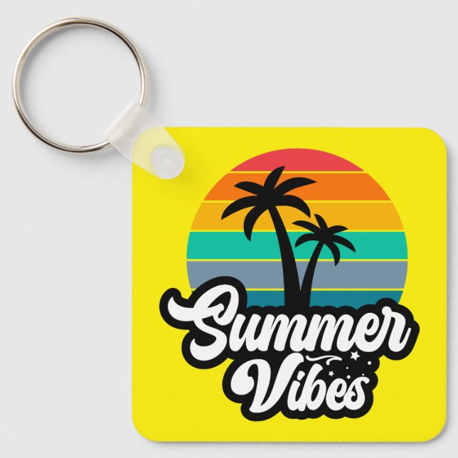 Summer Vibes with Palm Trees Design Key Ring (Front)