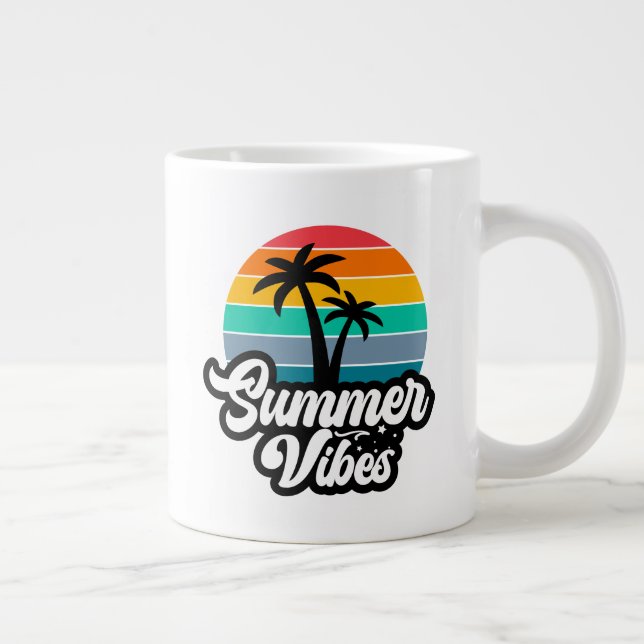 Summer Vibes with Palm Trees Design Large Coffee Mug (Right)