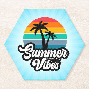 Summer Vibes with Palm Trees Design Paper Coaster