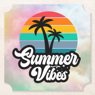 Summer Vibes with Palm Trees Design Paper Coaster