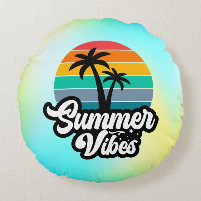 Summer Vibes with Palm Trees Design Round Cushion (Front)